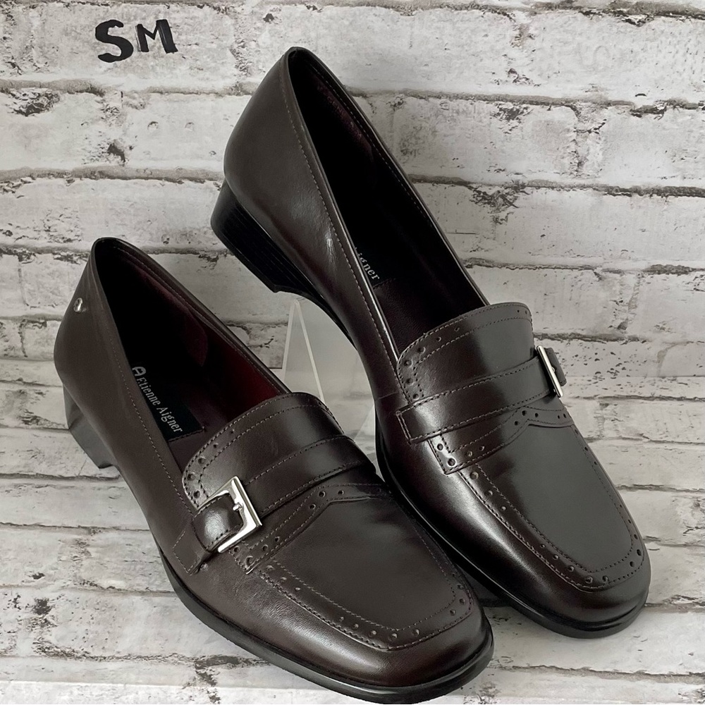 Etienne Aigner Women’s Leather Slip On Brown Loafers Old Money Preppy Size 9M - Picture 16 of 16
